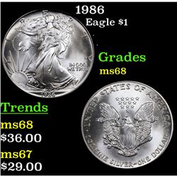 1986 Silver Eagle Dollar $1 Grades GEM+++ Unc