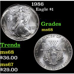 1986 Silver Eagle Dollar $1 Grades GEM+++ Unc
