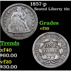 1857-p Seated Liberty Dime 10c Grades vf++