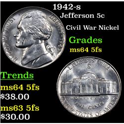 1942-s Jefferson Nickel 5c Grades Choice Unc 5fs