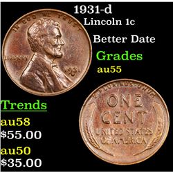1931-d Lincoln Cent 1c Grades Choice AU