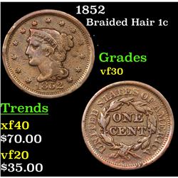 1852 Braided Hair Large Cent 1c Grades vf++