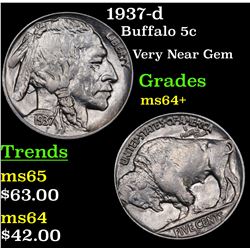 1937-d Buffalo Nickel 5c Grades Choice+ Unc