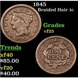 1845 Braided Hair Large Cent 1c Grades vf+