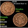 Image 1 : 1848 Braided Hair Large Cent 1c Grades vf+