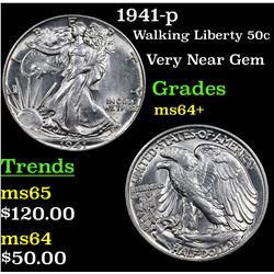 1941-p Walking Liberty Half Dollar 50c Grades Choice+ Unc