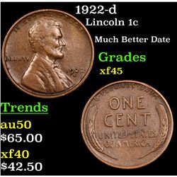 1922-d Lincoln Cent 1c Grades xf+