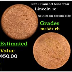 Blank Planchet Mint error Lincoln Cent 1c Grades Select+ Unc RB