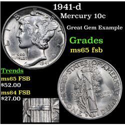 1941-d Mercury Dime 10c Grades GEM FSB
