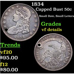 1834 Capped Bust Half Dollar 50c Grades vf details