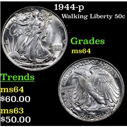 1944-p Walking Liberty Half Dollar 50c Grades Choice Unc