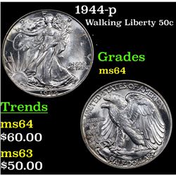 1944-p Walking Liberty Half Dollar 50c Grades Choice Unc