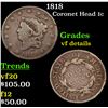 Image 1 : 1818 Coronet Head Large Cent 1c Grades vf details