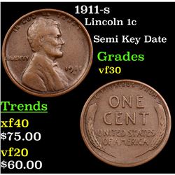 1911-s Lincoln Cent 1c Grades vf++