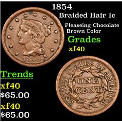 1854 Braided Hair Large Cent 1c Grades xf