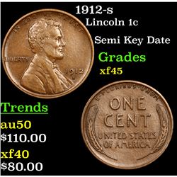 1912-s Lincoln Cent 1c Grades xf+