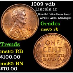 1909 vdb Lincoln Cent 1c Grades GEM Unc RB