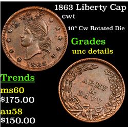 1863 Liberty Cap Civil War Token 1c Grades Unc Details
