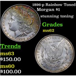 1896-p Rainbow Toned Morgan Dollar $1 Grades Select Unc