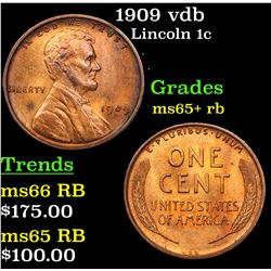 1909 vdb Lincoln Cent 1c Grades Gem+ Unc RB
