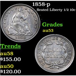 1858-p Seated Liberty Half Dime 1/2 10c Grades Select AU