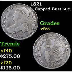 1821 Capped Bust Half Dollar 50c Grades vf+