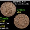 Image 1 : 1820/19 N-3 Coronet Head Large Cent 1c Grades vf+