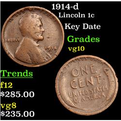 1914-d Lincoln Cent 1c Grades vg+