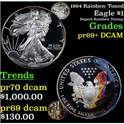 1994 Rainbow Toned Silver Eagle Dollar $1 Grades GEM++ Proof Deep Cameo