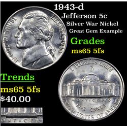 1943-d Jefferson Nickel 5c Grades GEM 5fs