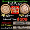 Image 1 : Mixed small cents 1c orig shotgun roll, 1918-s Wheat Cent, 1891 Indian Cent other end