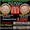Image 1 : Mixed small cents 1c orig shotgun roll, 1917-d Wheat Cent, 1899 Indian Cent other end