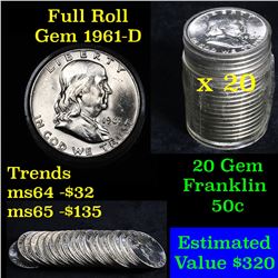 1961-d Franklin Half Dollar 50c roll, 20 pieces