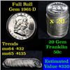 Image 1 : 1961-d Franklin Half Dollar 50c roll, 20 pieces