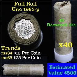 Uncirculated 1963-p Roosevent Dime 10c orig shotgun roll