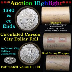 ***Auction Highlight*** Full solid Semi Key date 1890-cc Morgan silver dollar roll, 20 coins (fc)