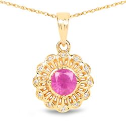 0.59 ctw Ruby & White Diamond Pendant 14K Yellow Gold - REF-33M2F