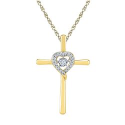 Diamond Solitaire Cross Heart Religious Pendant 1/10 Cttw 10kt Yellow Gold