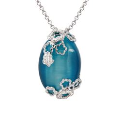 33.23 CTW Cat's Eye & Diamond Necklace 14K White Gold - REF-58Y3X