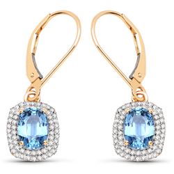 2.36 ctw Sapphire Blue & Diamond Earrings 14K Yellow Gold - REF-73A8M