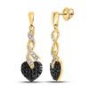Image 1 : Round Black Color Enhanced Diamond Heart Earrings 1/5 Cttw 10kt Yellow Gold