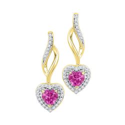 Round Lab-Created Amethyst Heart Drop Earrings 3/4 Cttw 10kt Yellow Gold