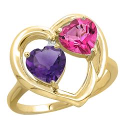 2.61 CTW Diamond, Amethyst & London Blue Topaz Ring 10K Yellow Gold - REF-23R7H