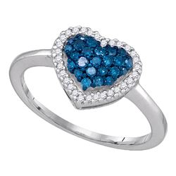 Blue Color Enhanced Diamond Heart Cluster Anniversary Ring 1/3 Cttw 10k White Gold