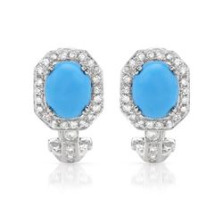 4.56 CTW Turquoise & Diamond Earrings 14K White Gold - REF-79R3K