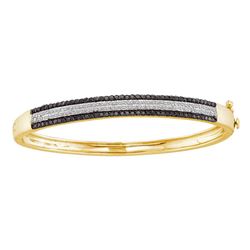 Round Black Color Enhanced Diamond Bangle Bracelet 1-3/8 Cttw 14kt Yellow Gold