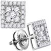 Image 1 : Diamond Square Cluster Stud Earrings 1/2 Cttw 10kt White Gold