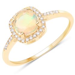 0.60 ctw Ethiopian Opal & Diamond Ring 14K Yellow Gold - REF-33T2X