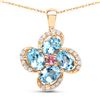 0.89 ctw Swiss Blue Topaz, Tourmaline Pink & Diamond Pendant 14K Yellow Gold - REF-31F8W