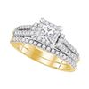 Diamond Halo Bridal Wedding Engagement Ring Band Set 1.00 Cttw 14kt Yellow Gold